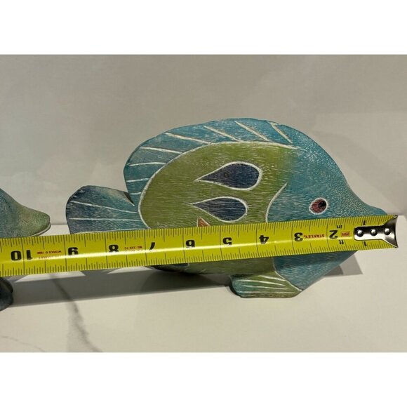 Carved Painted Wooden Fish Statue Family Sculpture Tropical Ocean Sea Decor - Picture 5 of 8